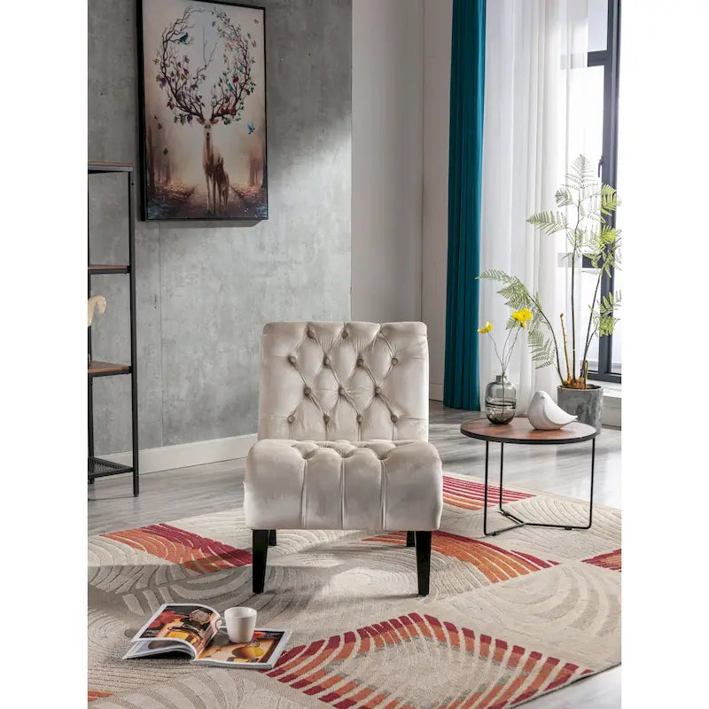 Sillón de descanso tapizado de terciopelo para sala con patas de madera
