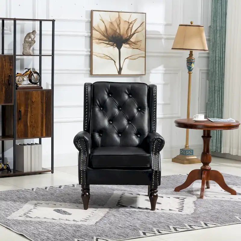 Sillón con brazos de estilo moderno de mediados de siglo, tapizado de terciopelo y cuero, con estructura de madera capitoné