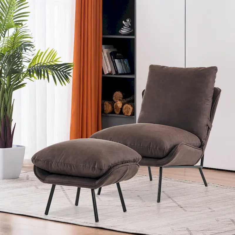 Sillón decorativo MCombo con otomana, tela tipo cuero LW951