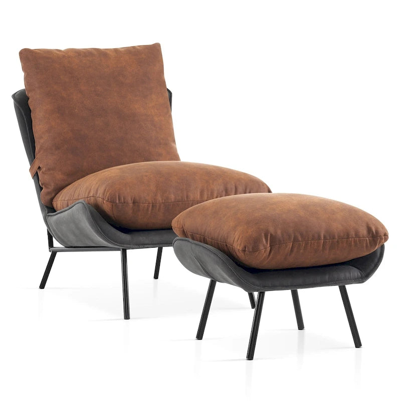MCombo Accent Chair with Ottoman, Leathaire Fabric LW951