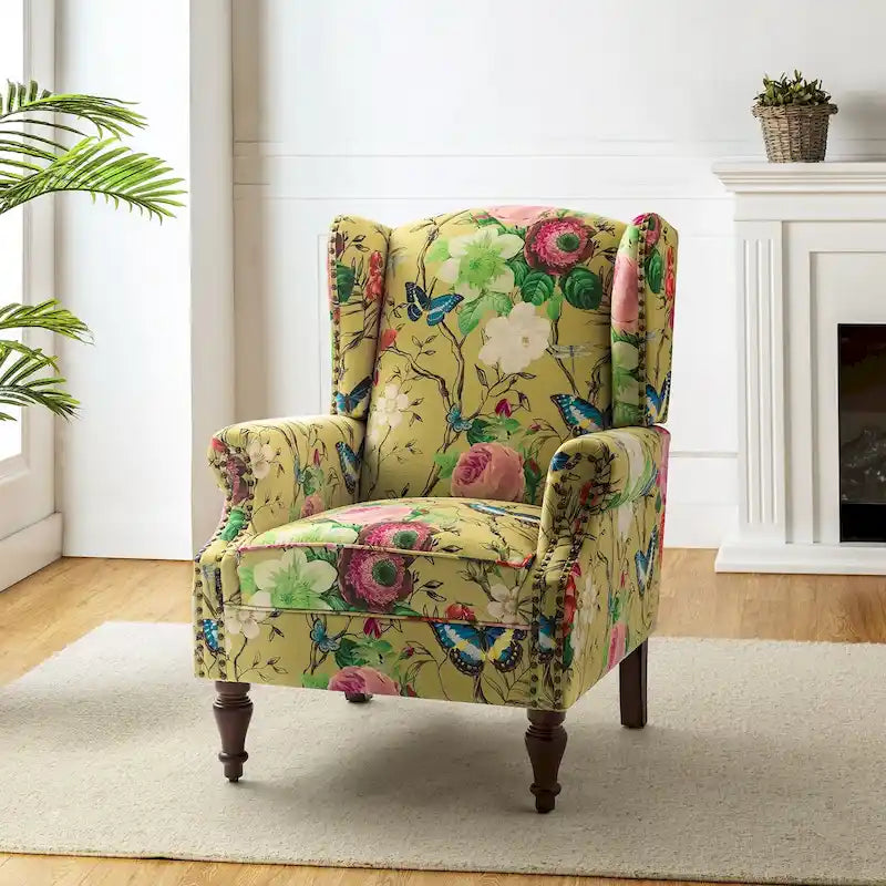 Fauteuil à oreilles traditionnel Gott avec pieds en bois massif par HULALA HOME