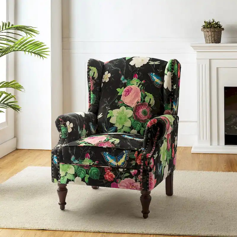 Fauteuil à oreilles traditionnel Gott avec pieds en bois massif par HULALA HOME