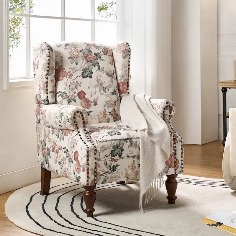 Fauteuil à oreilles traditionnel Gott avec pieds en bois massif par HULALA HOME