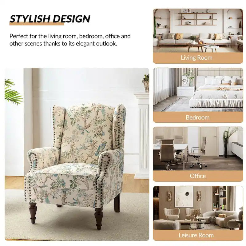 Gott Traditional Wingback Armchair with Solid Wood Legs by HULALA HOME