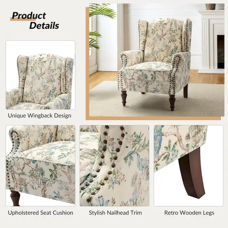Gott Traditional Wingback Armchair with Solid Wood Legs by HULALA HOME