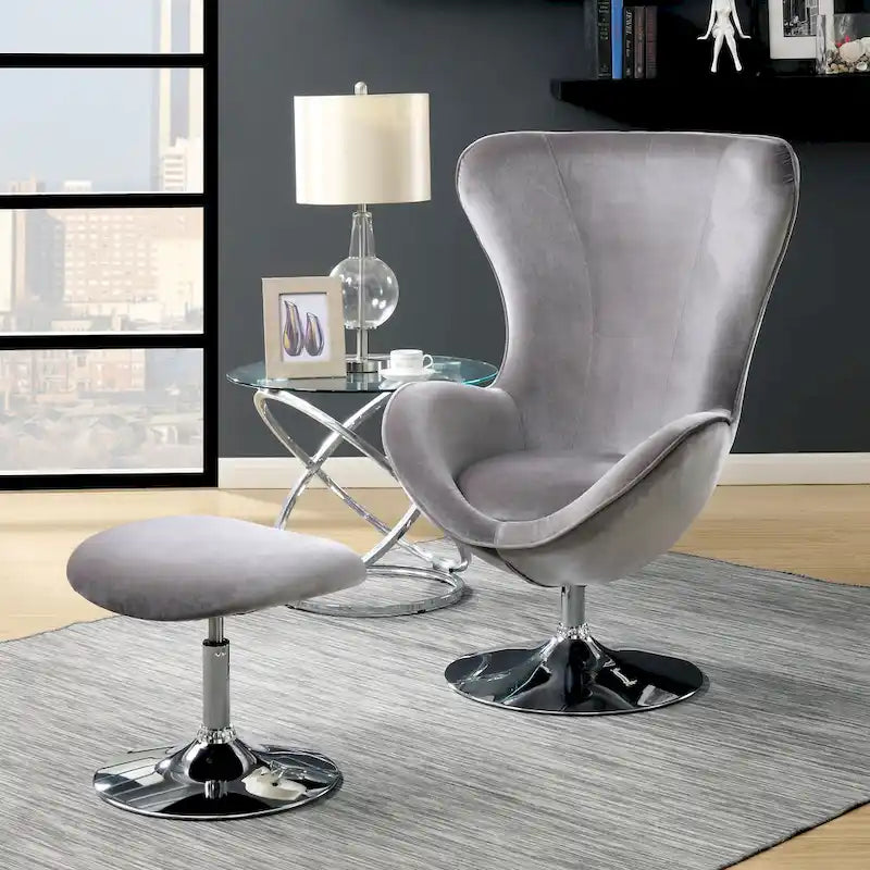 Cher modernes 2-teiliges Akzentstuhl- und Hocker-Set aus Stoff von Furniture of America