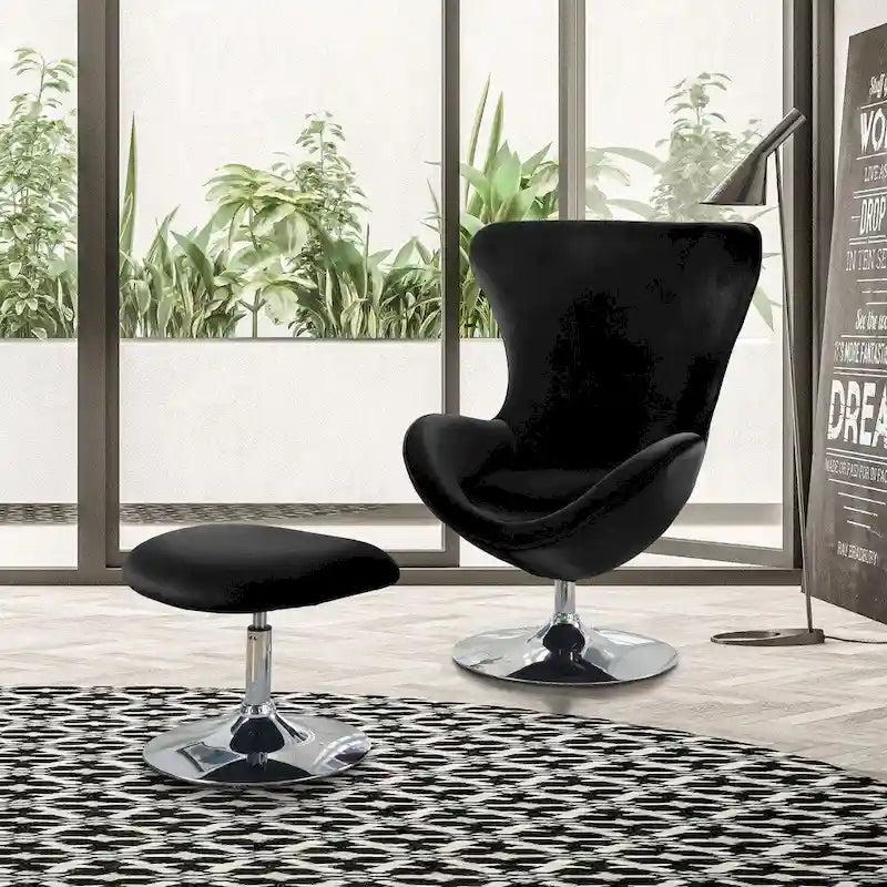 Cher modernes 2-teiliges Akzentstuhl- und Hocker-Set aus Stoff von Furniture of America
