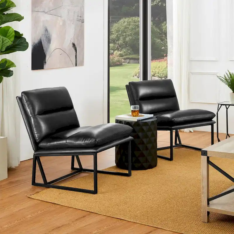 Glitzhome, 2er-Set moderner ergonomischer armloser PU-Akzentsessel, 30.25 H