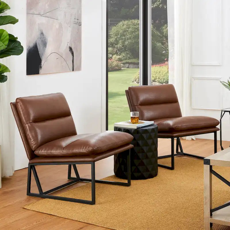Glitzhome, 2er-Set moderner ergonomischer armloser PU-Akzentsessel, 30.25 H