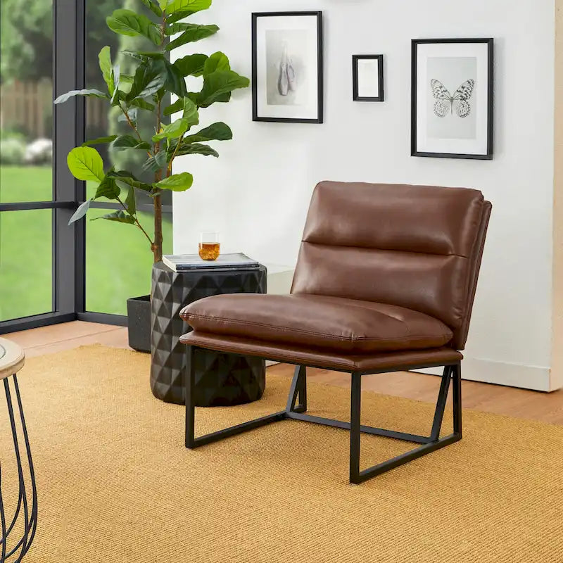Glitzhome, 2er-Set moderner ergonomischer armloser PU-Akzentsessel, 30.25 H