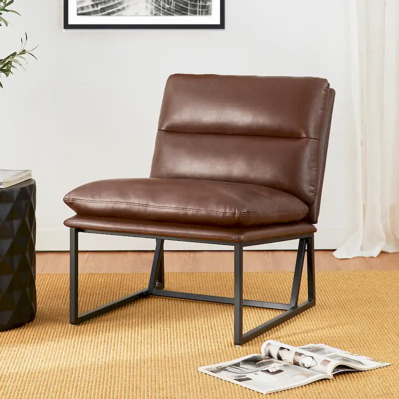 Glitzhome, 2er-Set moderner ergonomischer armloser PU-Akzentsessel, 30.25 H