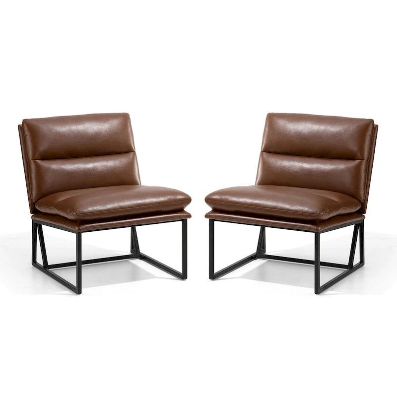 Glitzhome, 2er-Set moderner ergonomischer armloser PU-Akzentsessel, 30.25 H