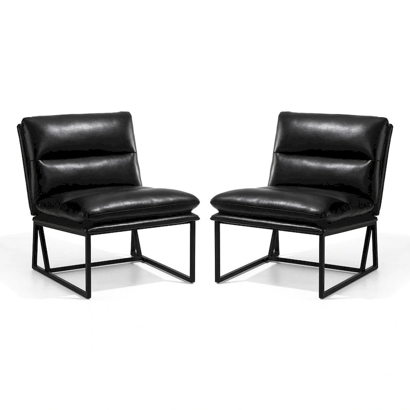 Glitzhome, 2er-Set moderner ergonomischer armloser PU-Akzentsessel, 30.25 H