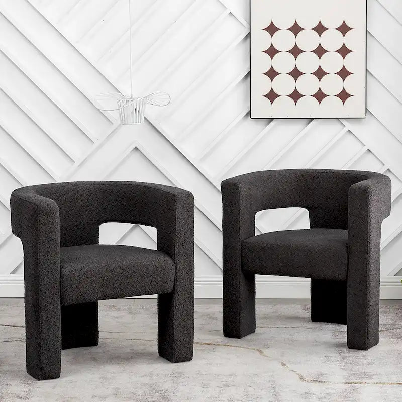 Juego de 2 sillones KINWELL de 28 de ancho, tapizados en bouclé, con brazos cuadrados