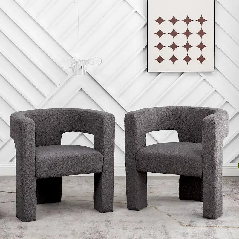 Juego de 2 sillones KINWELL de 28 de ancho, tapizados en bouclé, con brazos cuadrados