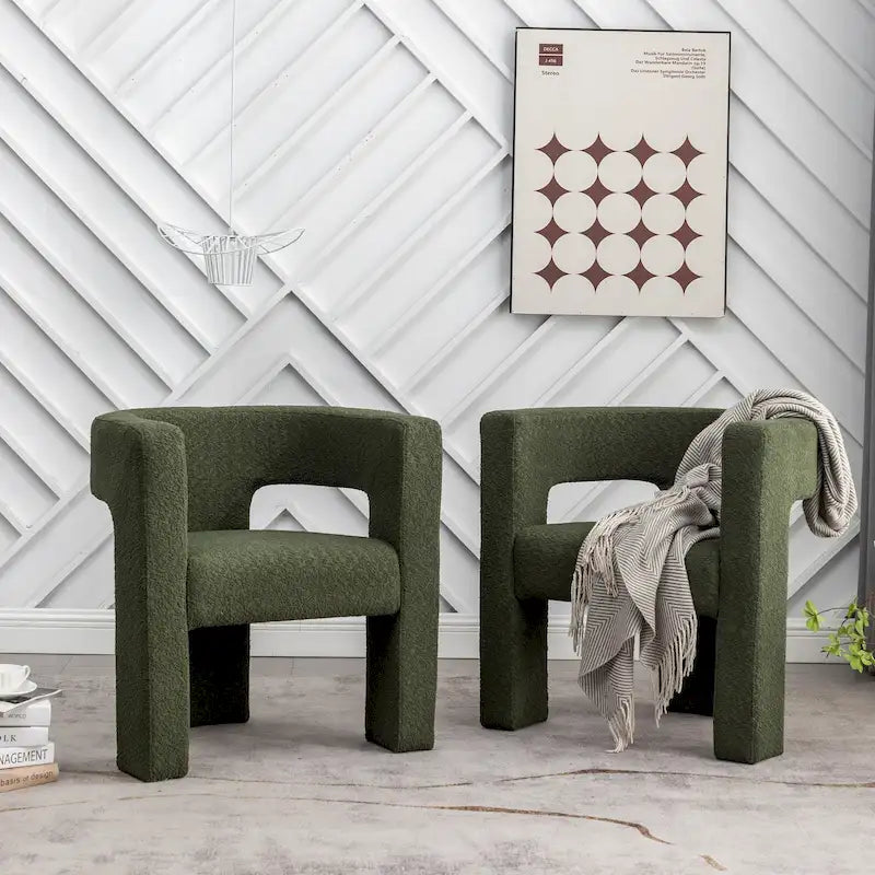 Juego de 2 sillones KINWELL de 28 de ancho, tapizados en bouclé, con brazos cuadrados