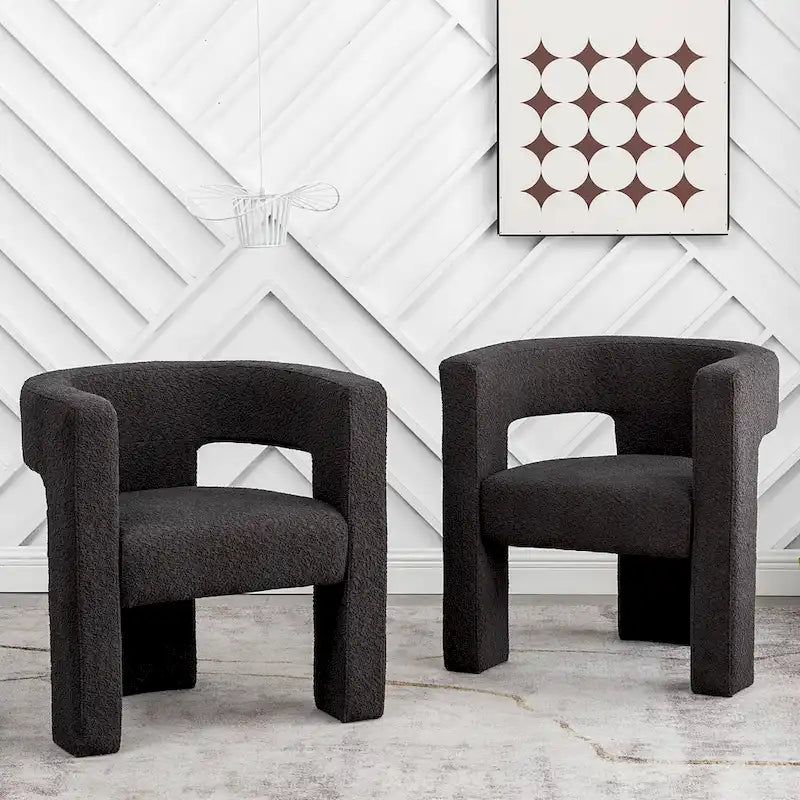 KINWELL 28 Zoll breiter, gepolsterter Bouclé-Sessel mit quadratischen Armlehnen (2er-Set)