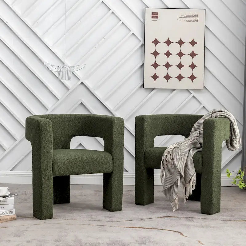 KINWELL 28 Zoll breiter, gepolsterter Bouclé-Sessel mit quadratischen Armlehnen (2er-Set)