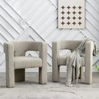 KINWELL 28 Zoll breiter, gepolsterter Bouclé-Sessel mit quadratischen Armlehnen (2er-Set)