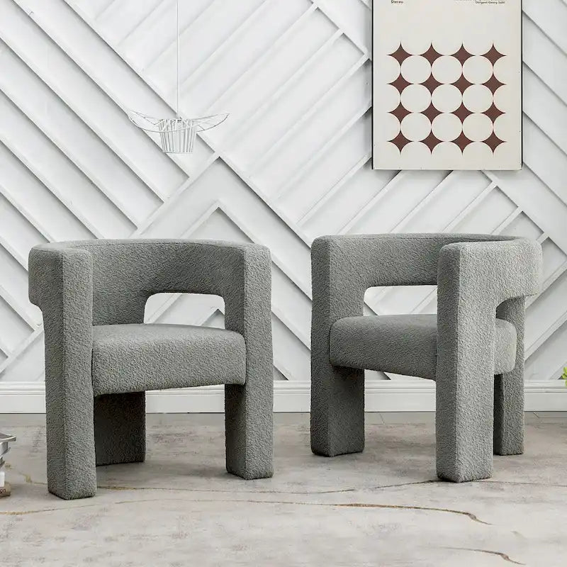 KINWELL 28 Zoll breiter, gepolsterter Bouclé-Sessel mit quadratischen Armlehnen (2er-Set)