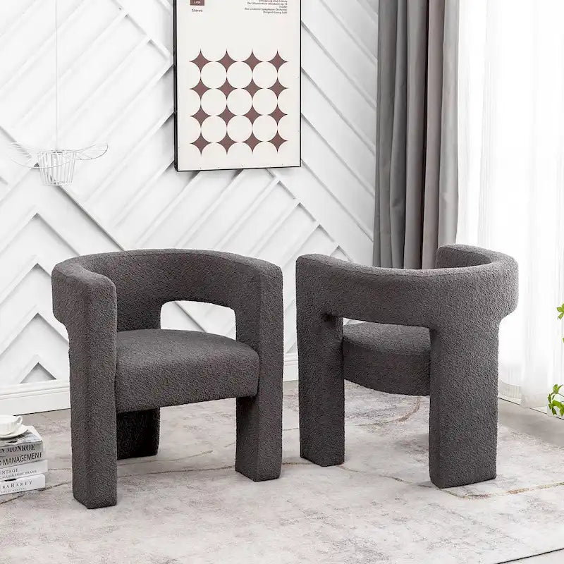 KINWELL 28 Zoll breiter, gepolsterter Bouclé-Sessel mit quadratischen Armlehnen (2er-Set)