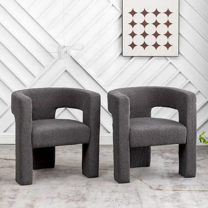 KINWELL 28 Zoll breiter, gepolsterter Bouclé-Sessel mit quadratischen Armlehnen (2er-Set)