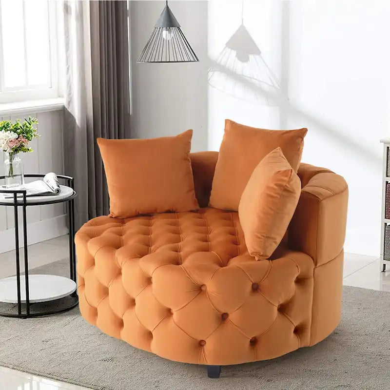 Sillón barril clásico grande moderno de terciopelo para descanso con 2 almohadas
