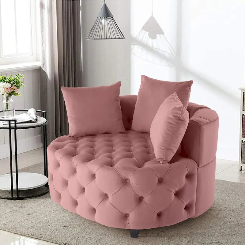 Sillón barril clásico grande moderno de terciopelo para descanso con 2 almohadas