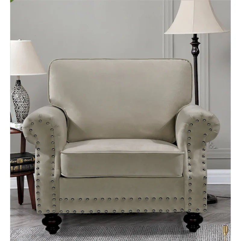 Suffield-fluwelen fauteuil met siernagels