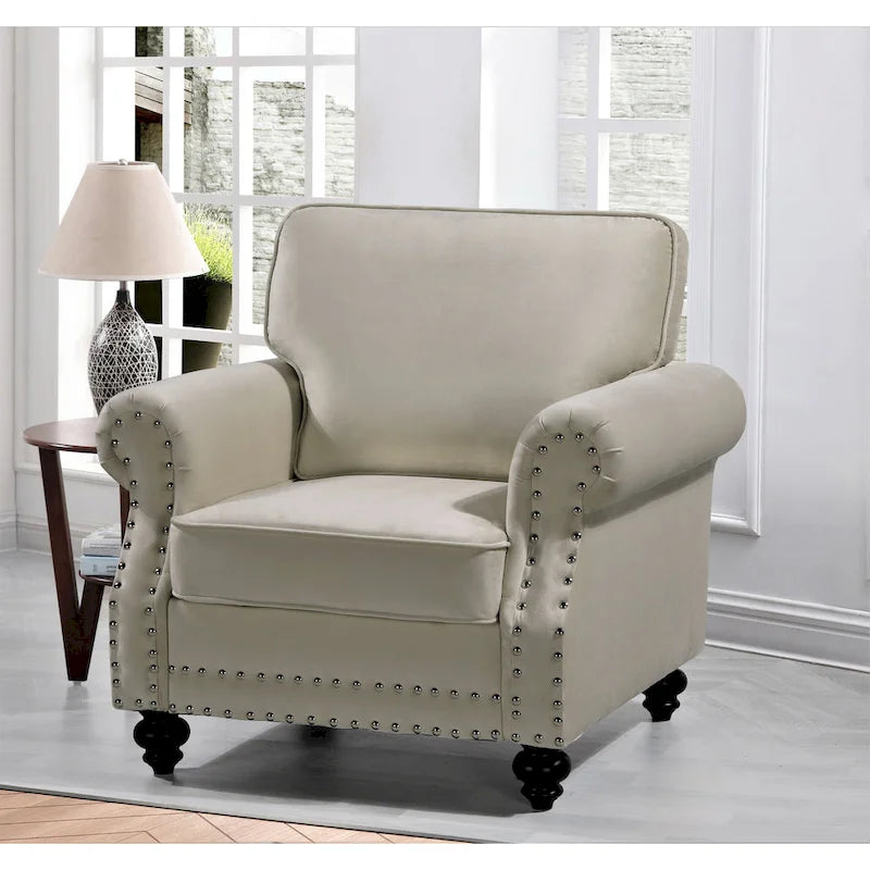 Suffield-fluwelen fauteuil met siernagels