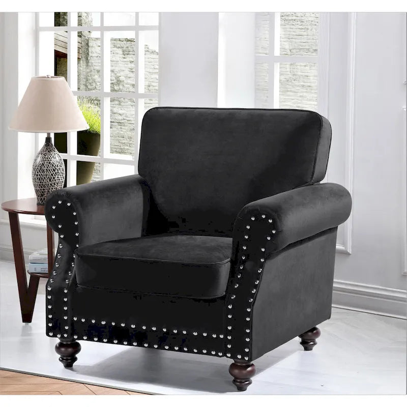Suffield-fluwelen fauteuil met siernagels