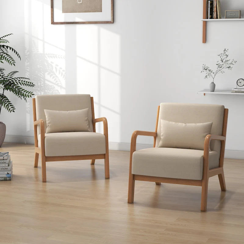 Leon moderne gestoffeerde accentfauteuils in mid-century-stijl – set van 2