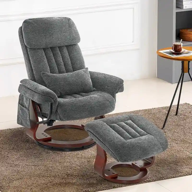 MCombo draaibare relaxfauteuil met voetenbank, comfortabele bureaustoel, ergonomische loungestoel, chenillestof 4687