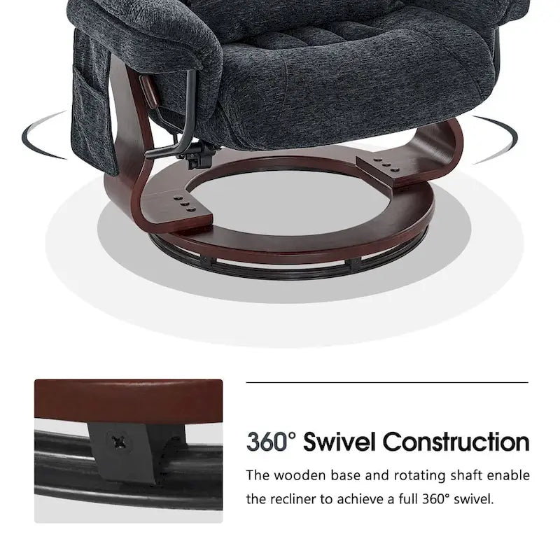MCombo draaibare relaxfauteuil met voetenbank, comfortabele bureaustoel, ergonomische loungestoel, chenillestof 4687