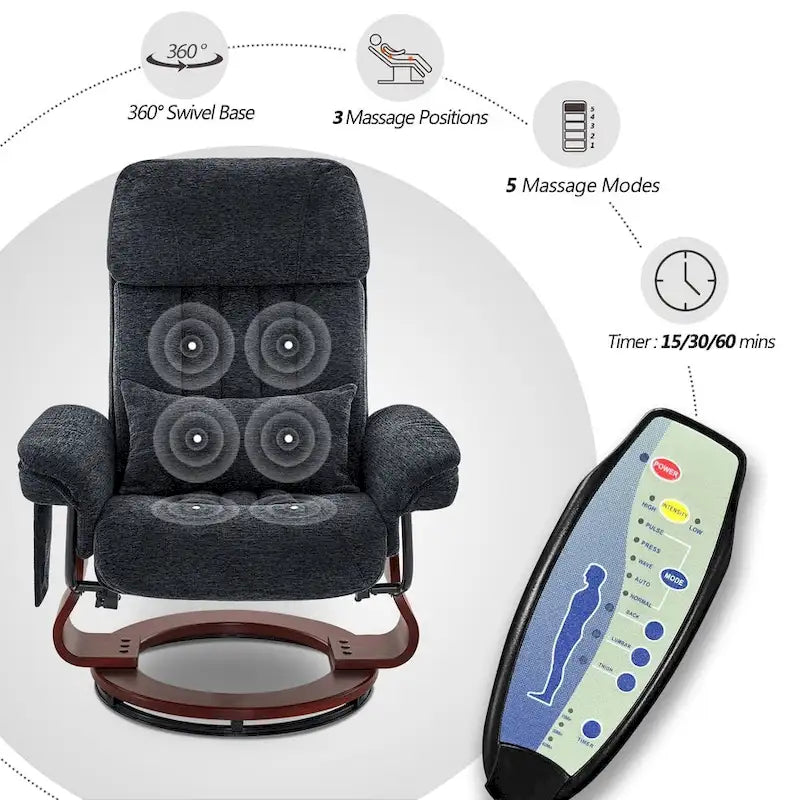 MCombo draaibare relaxfauteuil met voetenbank, comfortabele bureaustoel, ergonomische loungestoel, chenillestof 4687