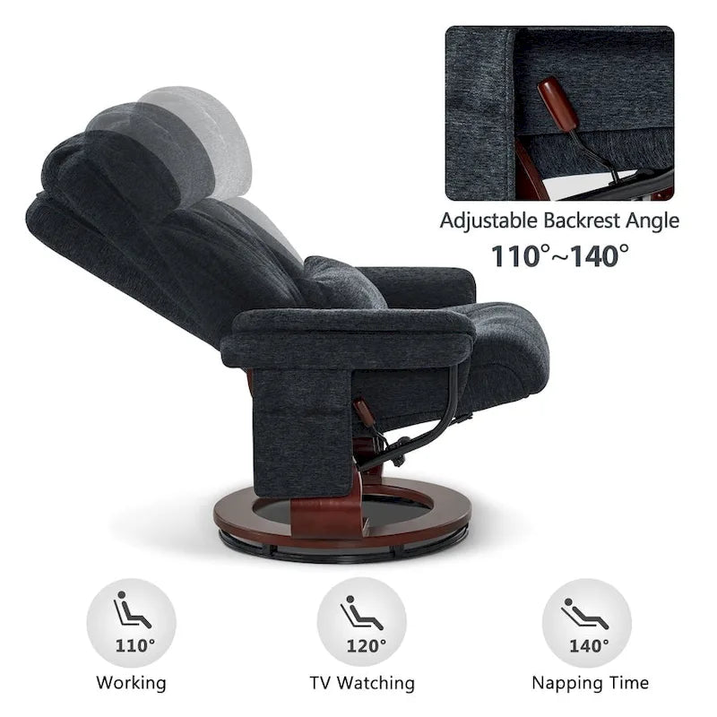 MCombo draaibare relaxfauteuil met voetenbank, comfortabele bureaustoel, ergonomische loungestoel, chenillestof 4687