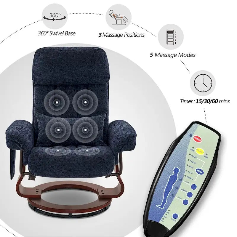MCombo draaibare relaxfauteuil met voetenbank, comfortabele bureaustoel, ergonomische loungestoel, chenillestof 4687