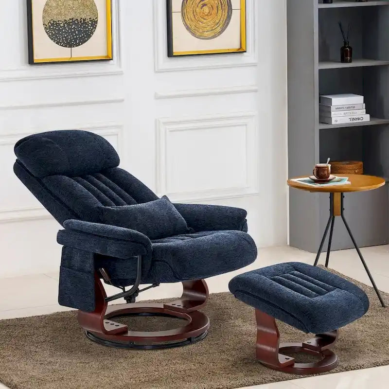 MCombo draaibare relaxfauteuil met voetenbank, comfortabele bureaustoel, ergonomische loungestoel, chenillestof 4687
