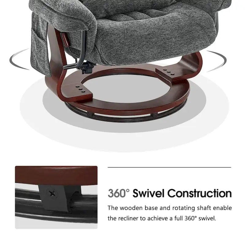 MCombo draaibare relaxfauteuil met voetenbank, comfortabele bureaustoel, ergonomische loungestoel, chenillestof 4687