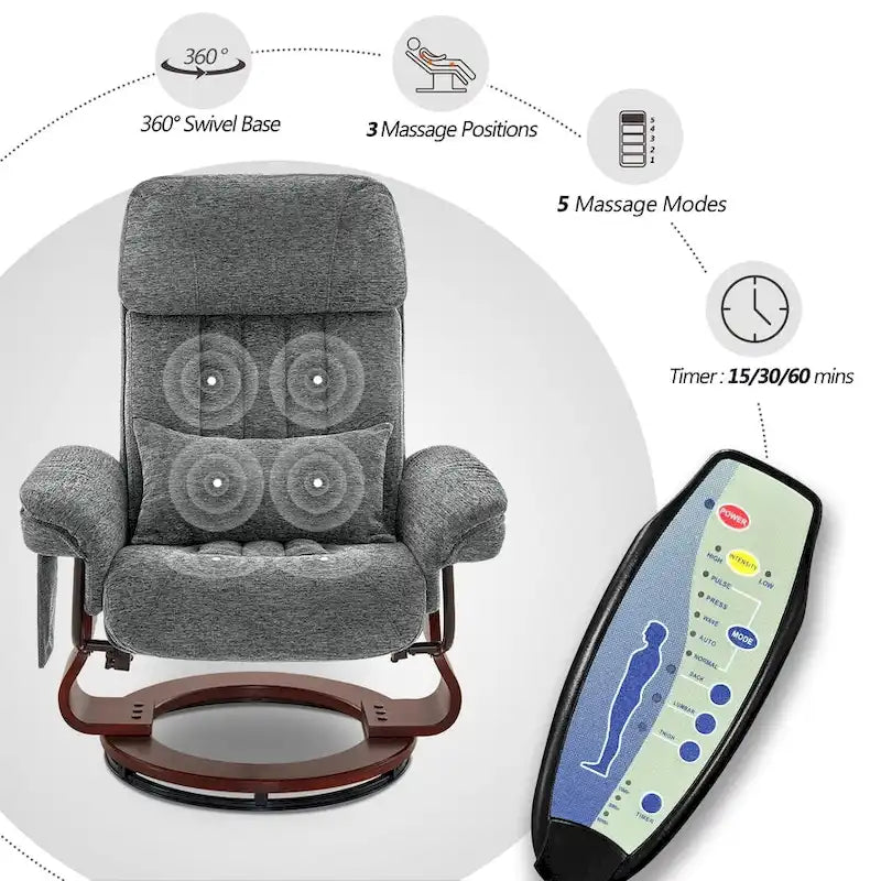 MCombo draaibare relaxfauteuil met voetenbank, comfortabele bureaustoel, ergonomische loungestoel, chenillestof 4687