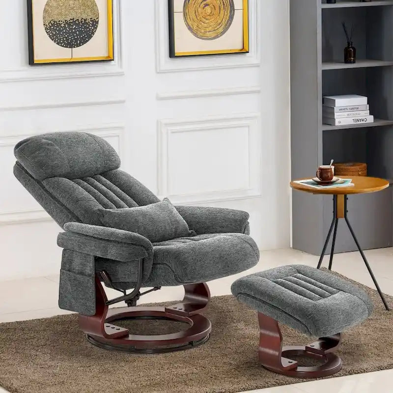 MCombo draaibare relaxfauteuil met voetenbank, comfortabele bureaustoel, ergonomische loungestoel, chenillestof 4687