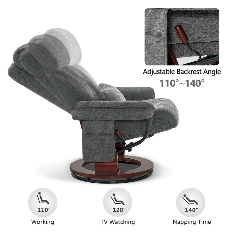 MCombo draaibare relaxfauteuil met voetenbank, comfortabele bureaustoel, ergonomische loungestoel, chenillestof 4687
