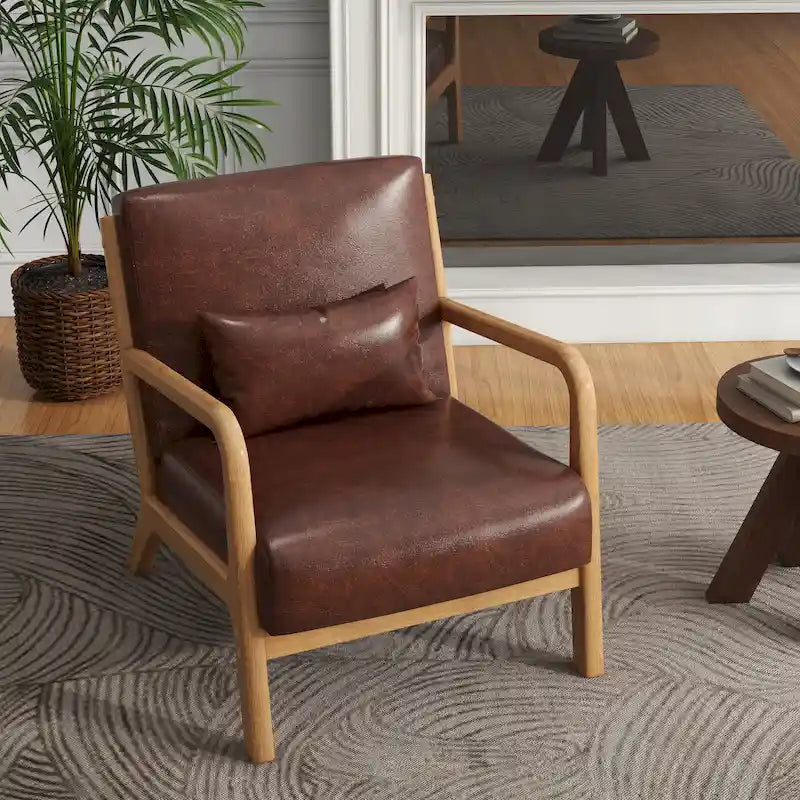 Silla decorativa tapizada moderna de mediados de siglo con estructura de madera