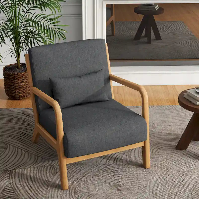 Silla decorativa tapizada moderna de mediados de siglo con estructura de madera