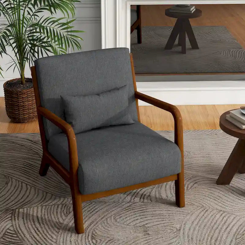 Silla decorativa tapizada moderna de mediados de siglo con estructura de madera