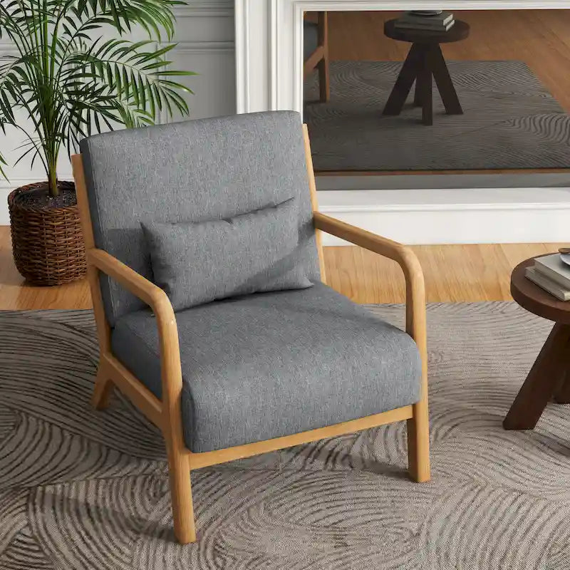 Silla decorativa tapizada moderna de mediados de siglo con estructura de madera