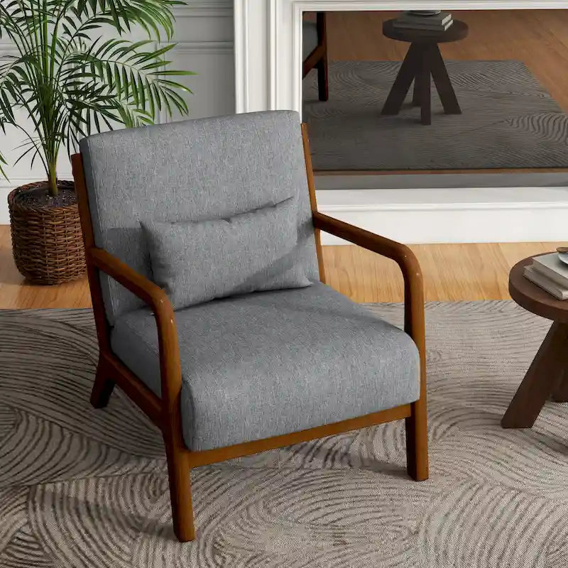 Silla decorativa tapizada moderna de mediados de siglo con estructura de madera