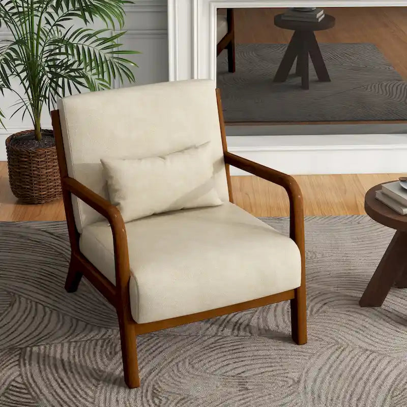 Silla decorativa tapizada moderna de mediados de siglo con estructura de madera