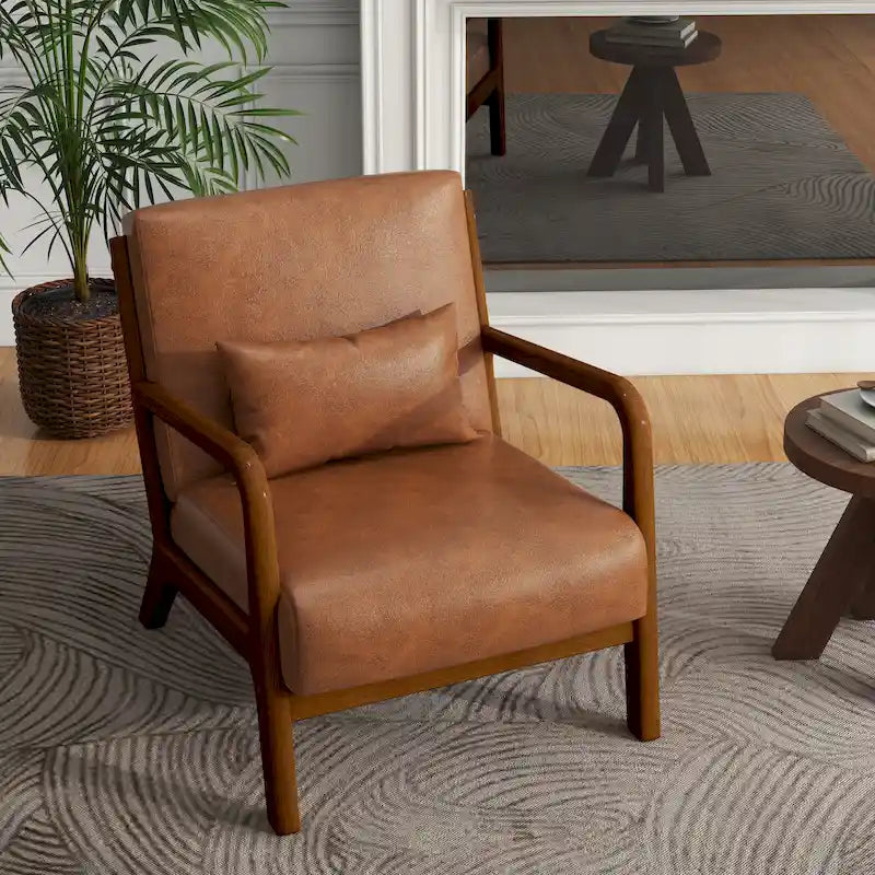 Silla decorativa tapizada moderna de mediados de siglo con estructura de madera