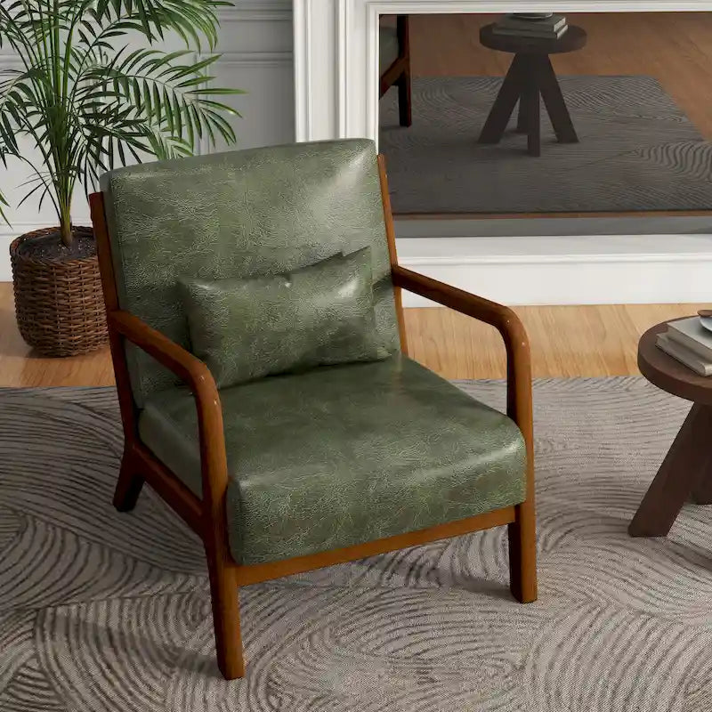 Silla decorativa tapizada moderna de mediados de siglo con estructura de madera